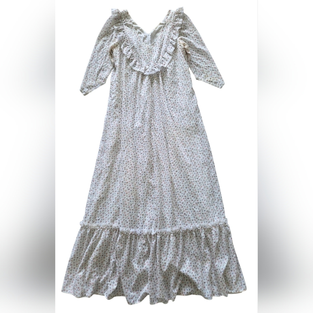 VTG‎ 80s Carol Bennett White Ditsy Floral Hawaiian Muumuu Maxi Dress S/M Cottage